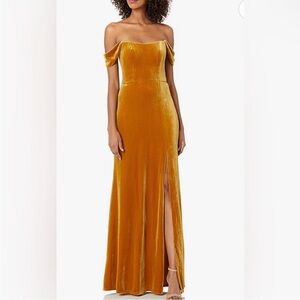 Jenny Yoo Gold Velvet Maxi Dress
